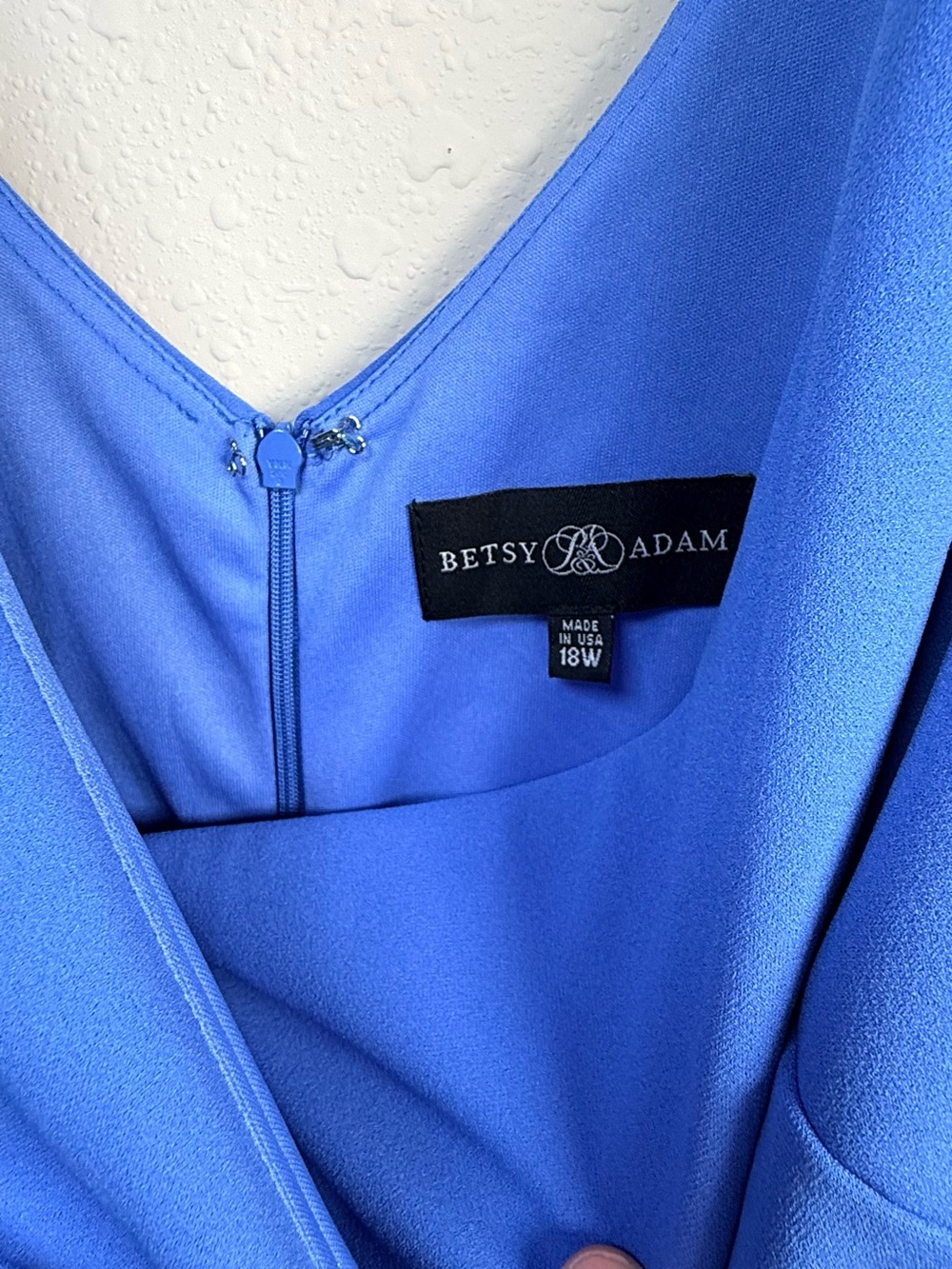 Betsy & Adam Cobalt Blue Ruffle Front Formal Maxi Gown Draped V Neck - Picture 7 of 13